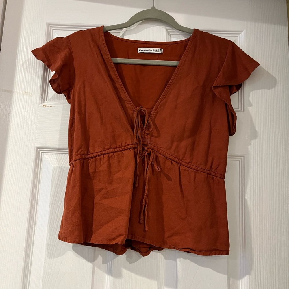 Abercrombie & Fitch Rust Tie-Front Short Sleeve Blouse